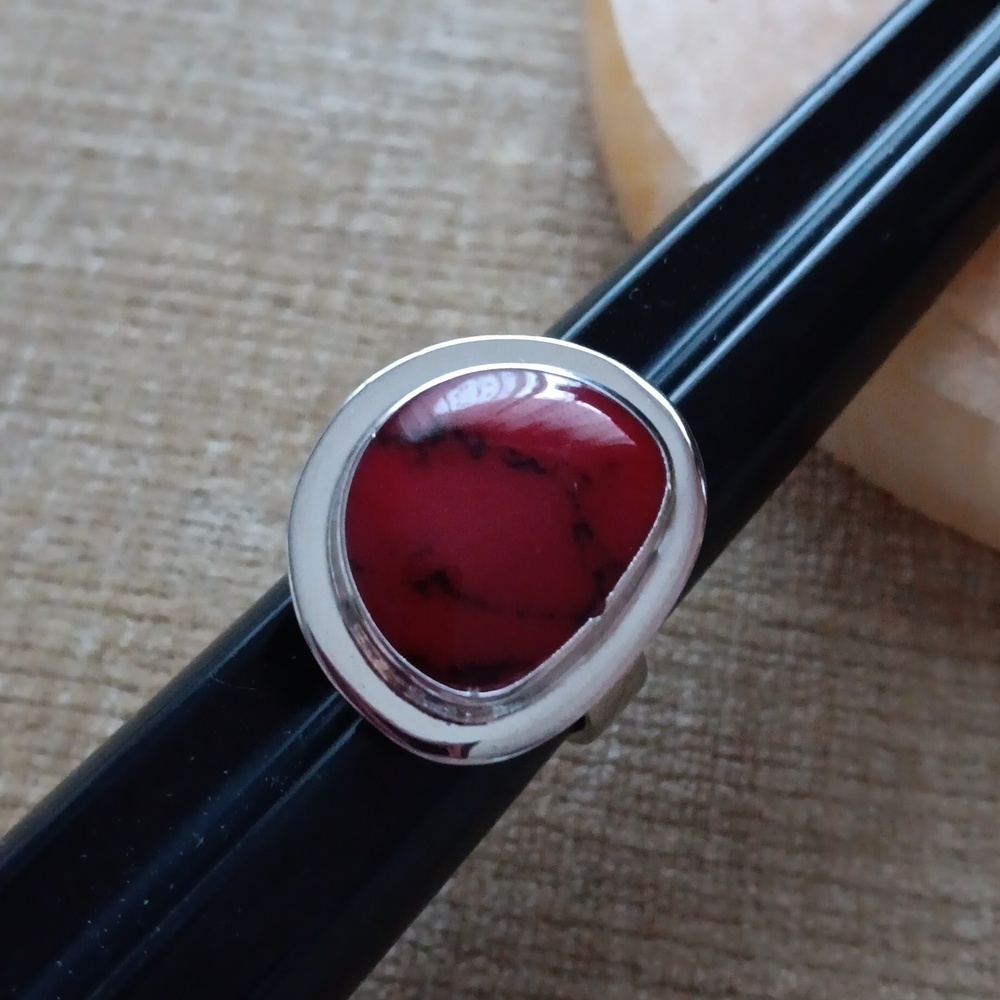 Silver Synthetic Red Stone Set Ring - Picture 11 of 14